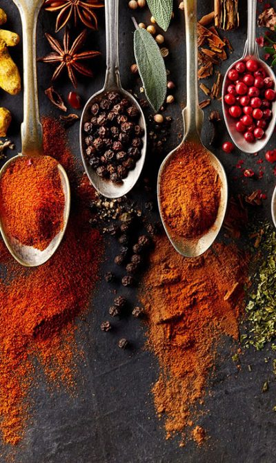 Spices on black background